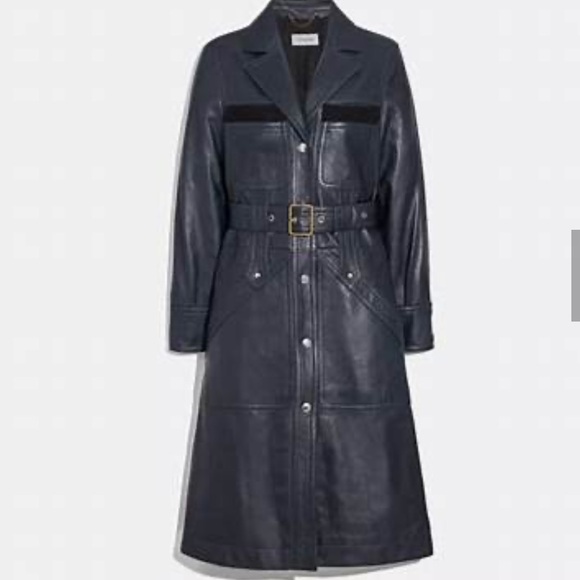 Coach 1941 Jackets & Blazers - COACH 1941 MADE IN ITALY 🇮🇹 LAMB LEATHER SPORTY TRENCH COAT NAVY BLUE SIZE US 4